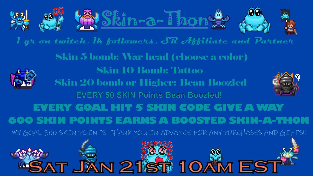 IT'S HAPPENING FOLKS! This Saturday come join in the torture! Song request available along with some season 40 points! Stream Raiders Skin a Thon! <a href="/MarblesOnStream/">Marbles on Stream</a> <a href="/StreamRaiders/">StreamRaiders</a> 

#Streamraiderspartner
#TwitchAffliate