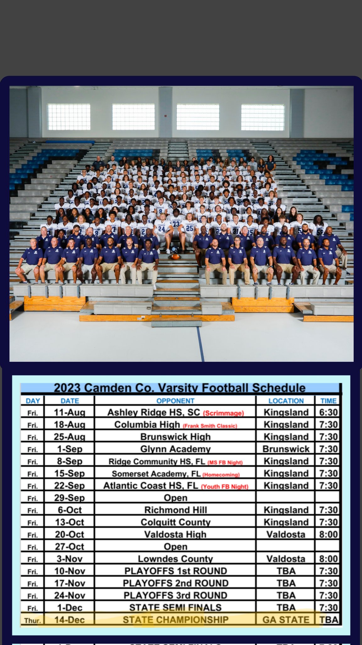 Camden County Wildcat Football Schedule Printable