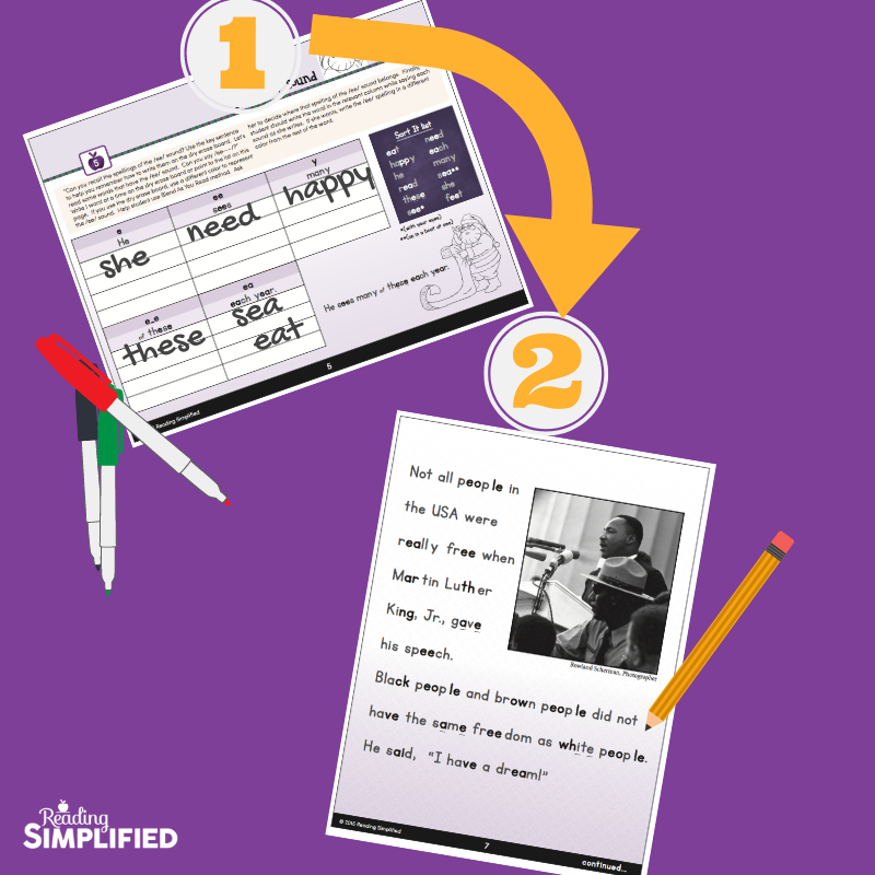 ReadSimplified's tweet photo. A reading practice gift for you - teach children about Martin Luther King, Jr., while they simultaneously learn the spellings of /ee/ in words like - freedom, speech, dream, hear, country, and even people:  https://t.co/G9IiI8zX9a  #mlkjrday #structuredlinguisticliteracy https://t.co/a8awvndZhh