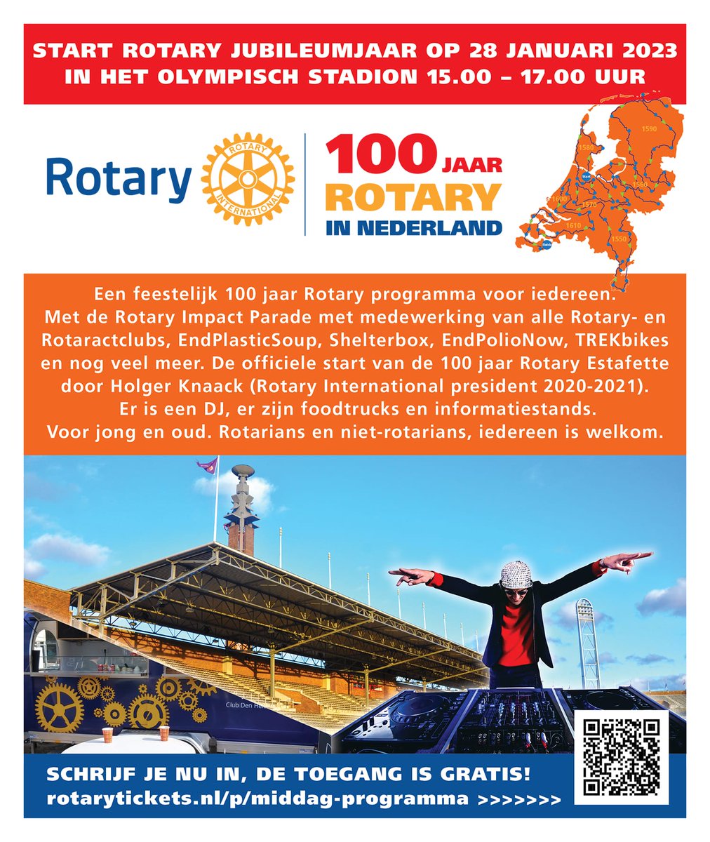100 jaar Rotary in Nederland: maak het mee in het Olympisch Stadion in Amsterdam.