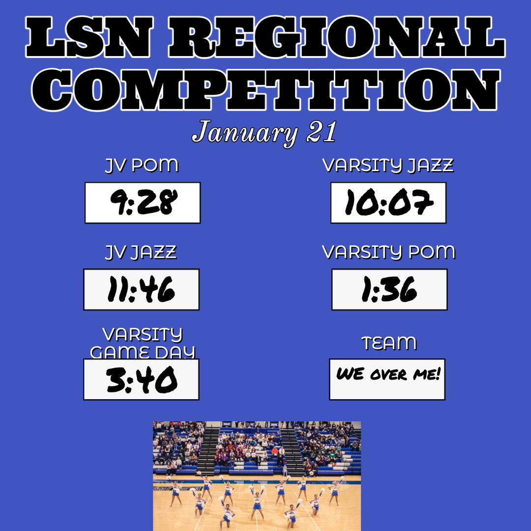 It’s competition week! The Sapphires will be competing at the Lee’s Summit North Invitational this Saturday, January 21. Come support your Liberty Sapphires! WE over me! Sapphire State of Mind! 💙💎💙