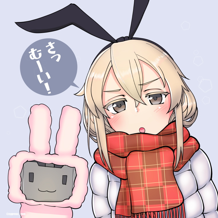rensouhou-chan ,shimakaze (kancolle) 1girl scarf blonde hair red scarf plaid scarf upper body long hair  illustration images