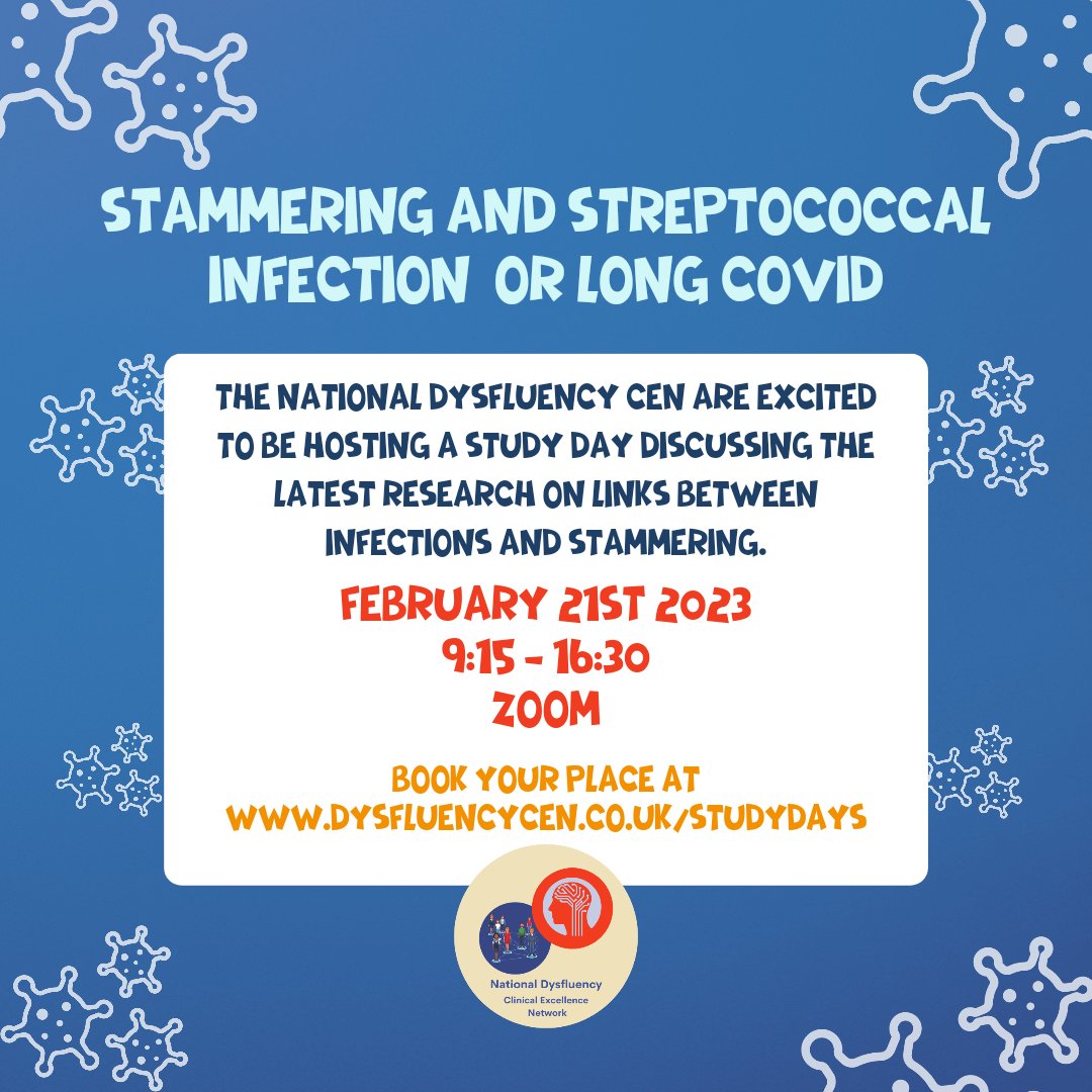 BOOKING NOW OPEN!!! We know lots of you are looking forward to our next Study Day. We are going to be looking at the links between stammering and infections and hearing about the latest research and clinical work in this area. Head to dysfluencycen.co.uk/studydays to book your place!