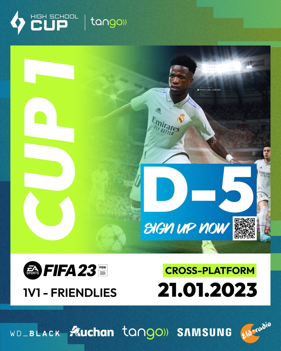 Five days until the @easportsfifa Tango High School Cup🔥 tournament. Sign up now!

For more info: highschoolcup.lu🤖

#playtogether #lycée #luxembourg #gaming #esports