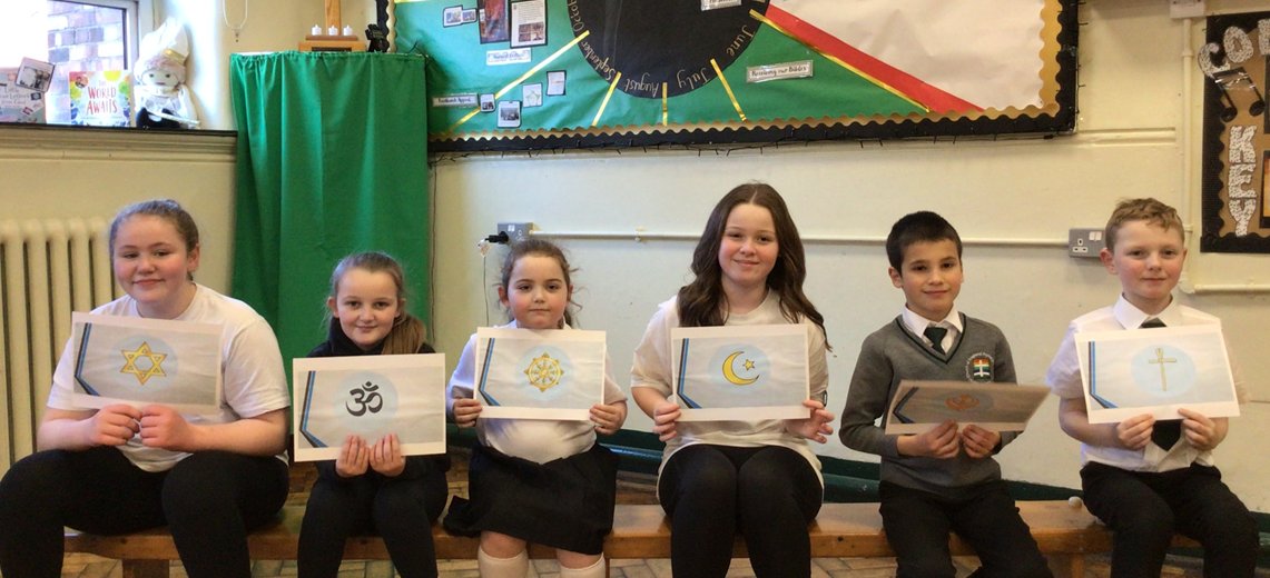 With the help of our Worship Warriors, we celebrated #WorldReligionDay @parishschool1 in our Collective Worship today, looking at the similarities of the six major world religions. #FaithHopeLove #ParishPride