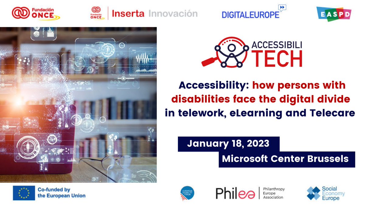 SocialEcoEU's tweet photo. ✨On January 18, 2023, join @DIGITALEUROPE's final conference for the #Accessibilitech Project & discover the future of accessibility in #Tech & the existing barriers to #Digital inclusion.
📝Register now and save your spot ➡️ https://t.co/nJ1CrZxTUq https://t.co/5nTlaFPSfT