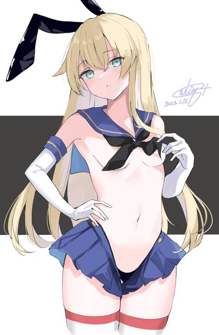 島風(制服逆バニーのすがた) +30m#艦これ版深夜の真剣お絵描き60分一本勝負 #艦これ版真剣お絵描き60分一本勝負_20230116 