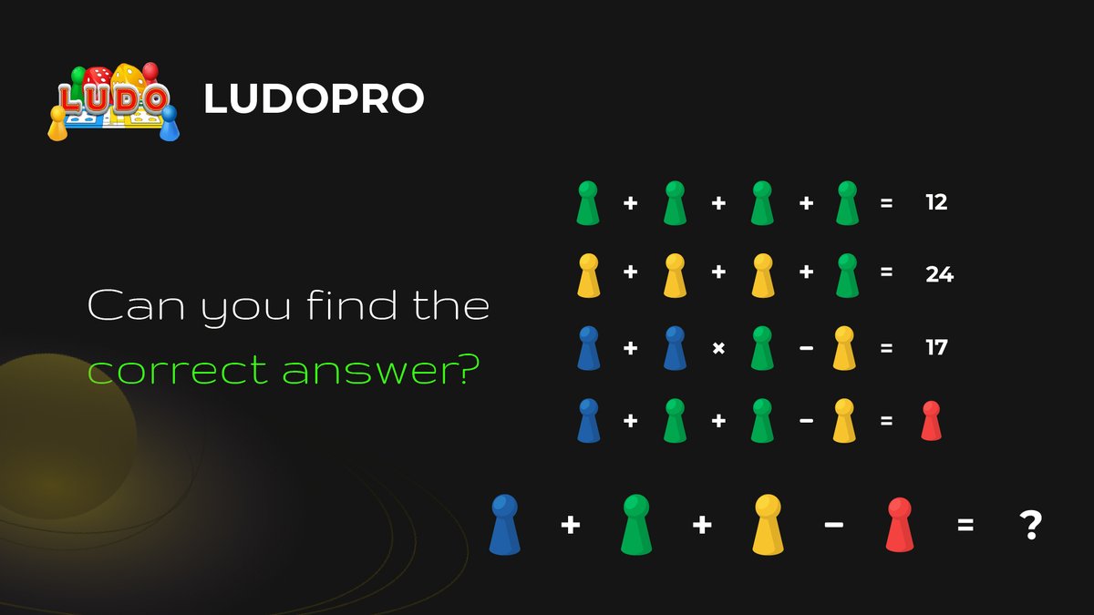 kudomoney's tweet photo. Have a good week!
Monday is always funday ๐๐ซ
Can you solve the equation and find the correct answer? ๐
#Metaverse #P2E #PlaytoEarn #LudoProApp #Ludo #Kudo #Blockchain #Game #Gaming #Web3 #Web3Game https://t.co/Q3hkb7fABB