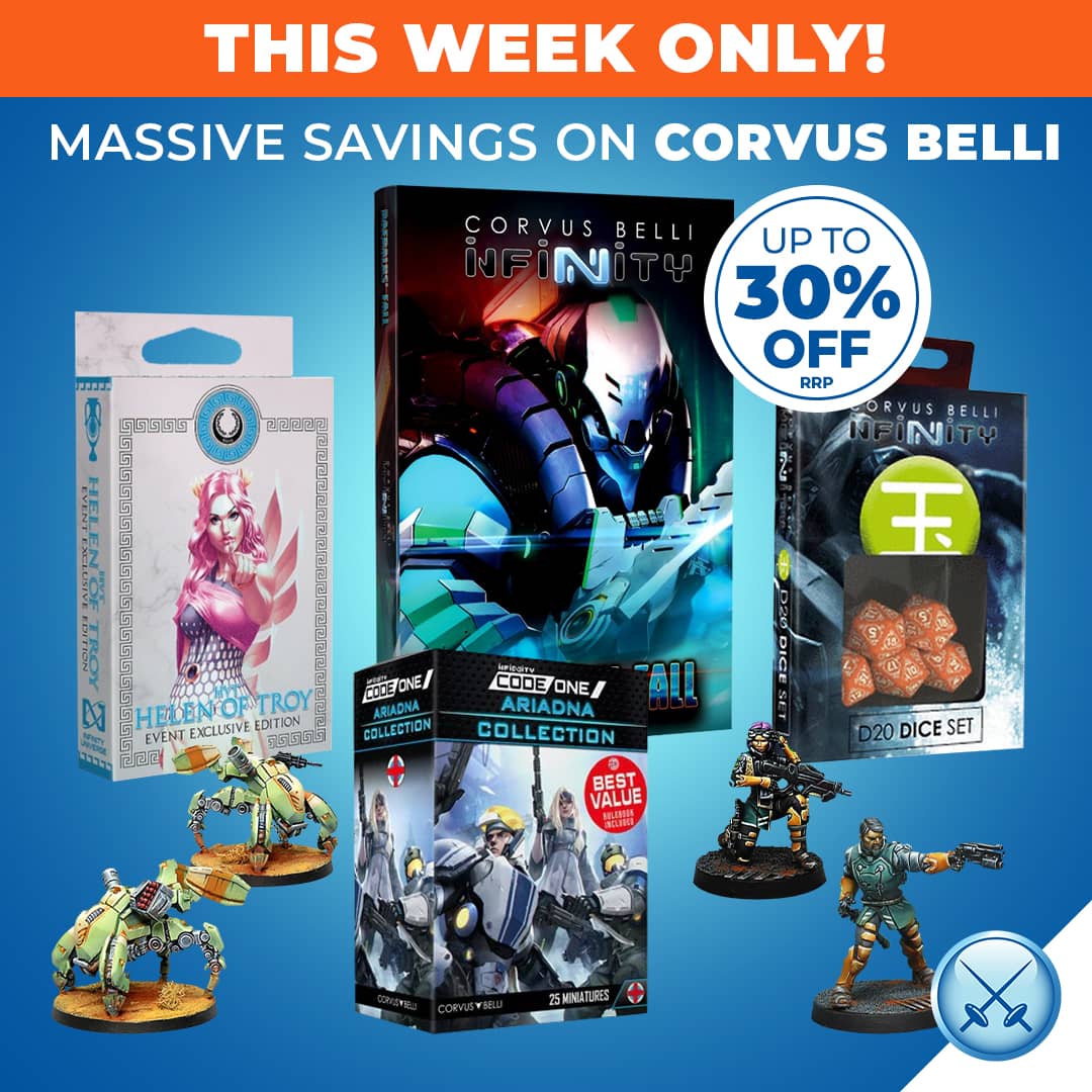 WaylandGames's tweet image. Grab a great deal on Corvus Belli this week as part of our This Week Only sale! Get up to 30% off #InfinitytheGame, #InfinityCodeOne and more.

View the latest deals here: bit.ly/3w4hvEO

#Miniatures #CorvusBelli #MiniatureWargaming #Wargaming