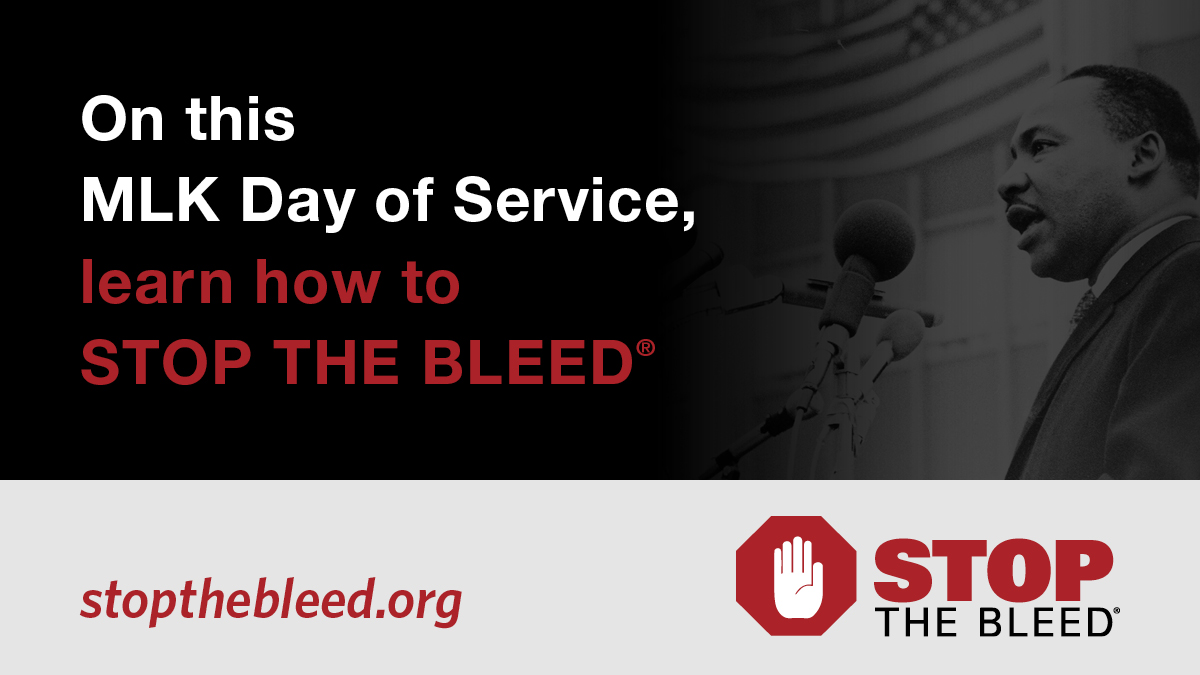 Rev. Dr. Martin Luther King Jr. led a life committed to service. On this #MLKDay we encourage you to follow his example and consider serving your community by signing up for a STOP THE BLEED® course.

stopthebleed.org