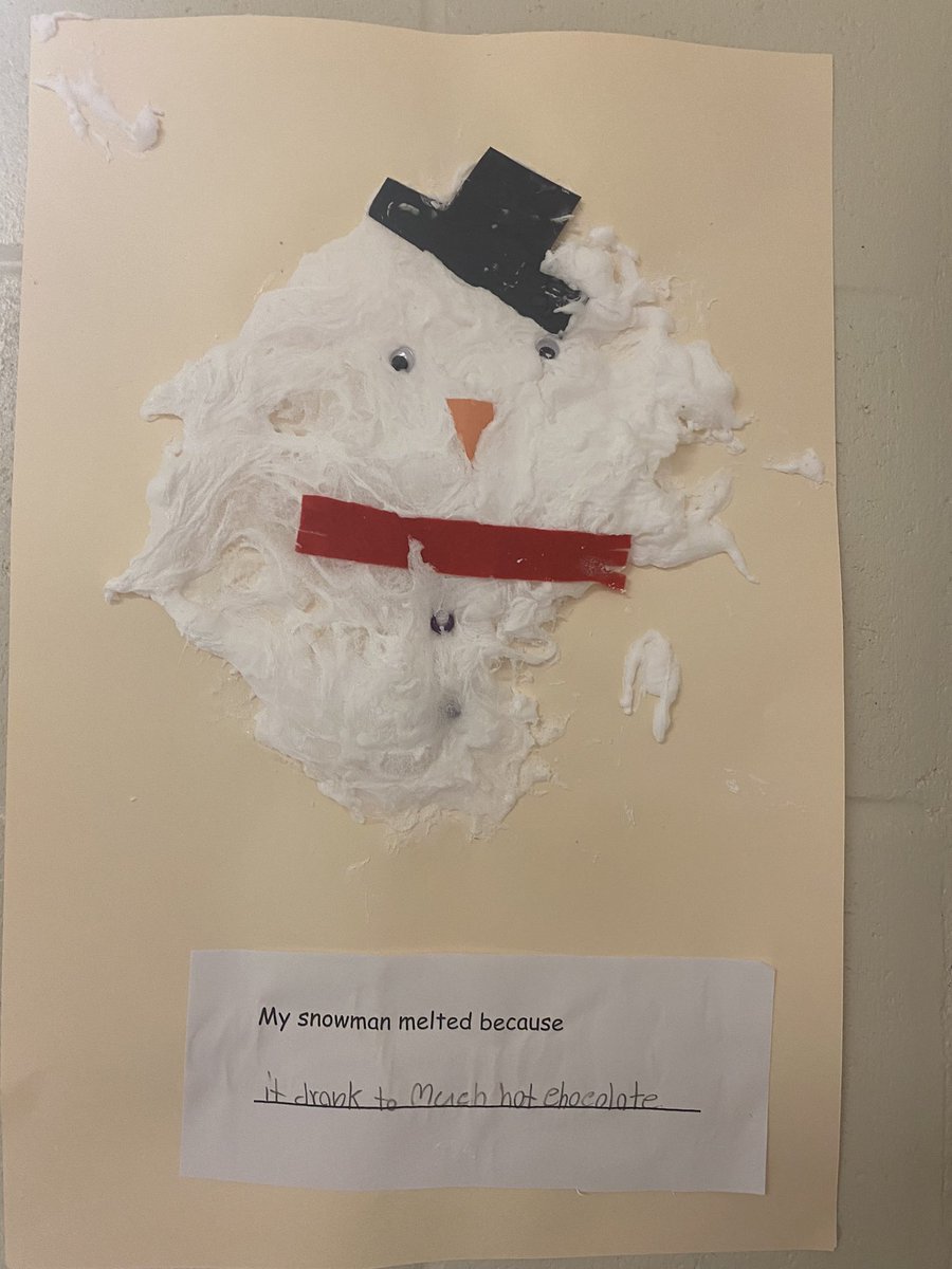 msmaki105's tweet photo. After reading “Sneezy the Snowman”, we created our own melting snowmen! We thought of different ways our snowman could have possibly melted. https://t.co/6Bl5kUtgTf