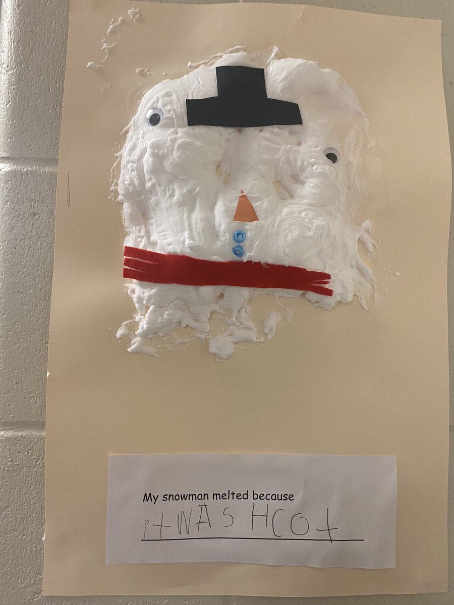 msmaki105's tweet photo. After reading “Sneezy the Snowman”, we created our own melting snowmen! We thought of different ways our snowman could have possibly melted. https://t.co/6Bl5kUtgTf