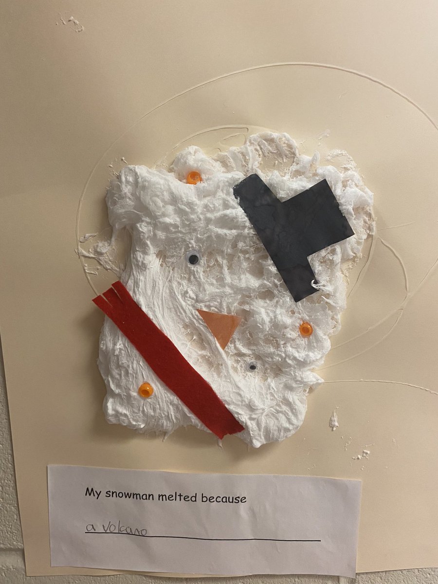 msmaki105's tweet photo. After reading “Sneezy the Snowman”, we created our own melting snowmen! We thought of different ways our snowman could have possibly melted. https://t.co/6Bl5kUtgTf