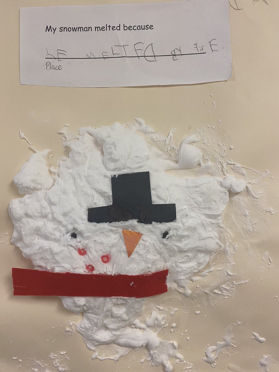 msmaki105's tweet photo. After reading “Sneezy the Snowman”, we created our own melting snowmen! We thought of different ways our snowman could have possibly melted. https://t.co/6Bl5kUtgTf