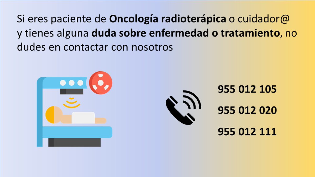 oncoradioHUVR's tweet image. Si eres paciente o cuidador de nuestro servicio y tienes alguna pregunta, no dudes en ponerte en contacto con nosotros! 🏥
☎️ 955 01 21 05
☎️ 955 01 20 20
☎️ 955 01 21 11
#SomosHUVR #OncoRTdaVida
@HospitalUVRocio