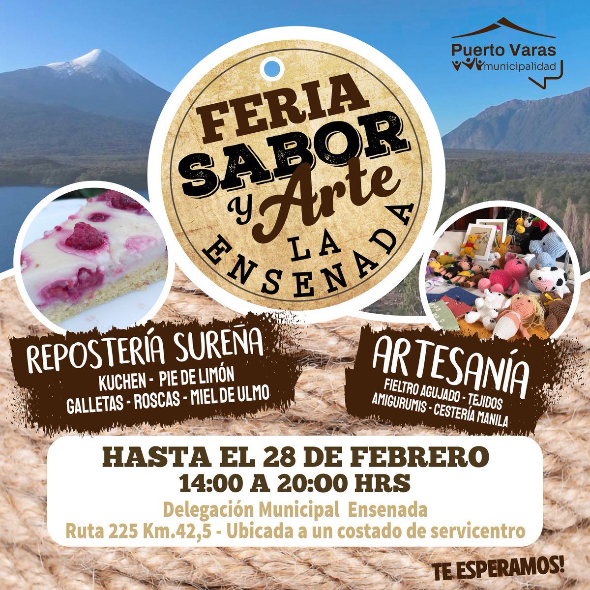 muniptovaras's tweet photo. ☀ #VeraneaPuertoVaras ➡ En Ensenada tenemos la mejor invitación para disfrutar la mejor respostería y artesania sureña.
➡ Ven a la Feria #SaborYArte de Ensenada y conoce a emprendedores y emprendedoras de la localidad y sus productos.
Te esperamos! https://t.co/Z4EBAeshq9