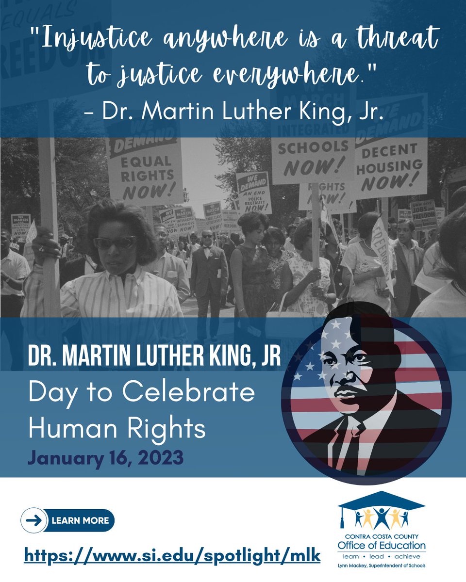 CoCoSchools's tweet photo. Martin Luther King Day for 2023 is observed on 1/16. Martin Luther King, Jr was a Baptist minister &amp; social activist who hugely impacted the civil rights movement of the 1950s. He was assassinated in 1968 and is remembered for his non-violent protests against segregation. #MLKday https://t.co/y0MEY7c9Um