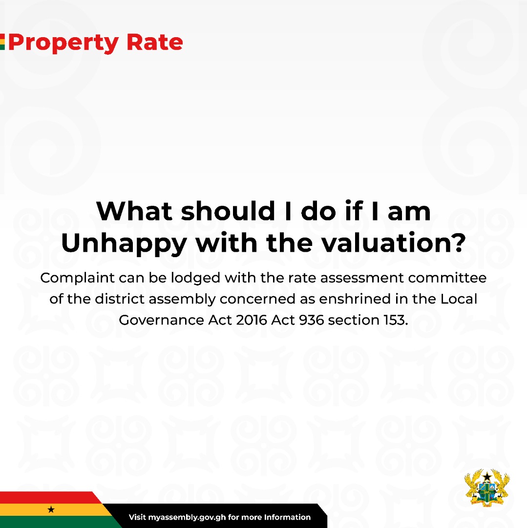 myAssembly.gov.gh (@myassembly_gov) on Twitter photo #⃣MORE ON PROPERTY VALUATION
Should you feel your property has been overvalued, undervalued or wrongly categorized, lodge a complaint at myassembly.gov.gh OR contact us on email
contactus@myassembly.gov.gh.
(1/2) #⃣MORE ON PROPERTY VALUATION
Should you feel your property has been overvalued, undervalued or wrongly categorized, lodge a complaint at myassembly.gov.gh OR contact us on email
contactus@myassembly.gov.gh.
(1/2)