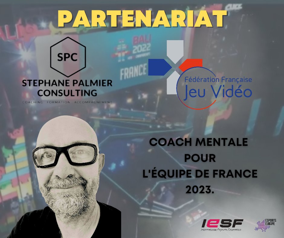 FFJV : Fédération Française de Jeu Vidéo (@ffjv_officiel) on Twitter photo Aujourd'hui nous vous présentons notre nouveau partenaire <a href="/stephanepalmier/">Stéphane palmier consulting</a> qui est coach mentale sur plusieurs disciplines, sont professionnalisme et sont engouement va permettre de motiver la future équipe de France en les accompagnant.
#partenariat #esport #iesf #Recrutement Aujourd'hui nous vous présentons notre nouveau partenaire <a href="/stephanepalmier/">Stéphane palmier consulting</a> qui est coach mentale sur plusieurs disciplines, sont professionnalisme et sont engouement va permettre de motiver la future équipe de France en les accompagnant.
#partenariat #esport #iesf #Recrutement
