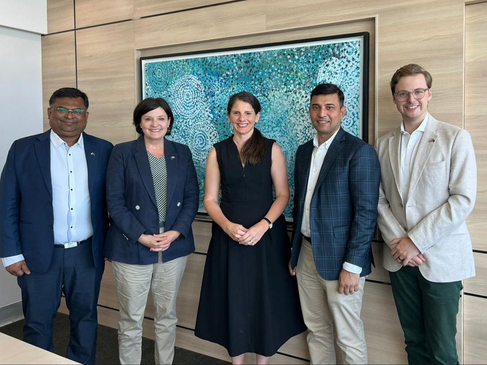 Austrade & DFAT promoting ECTA in India, met w/ Sarah Kirlew & Abdul Ekram to discuss AIBC supporting teams in India & Australia. New Consulate is to open in Southern India this year, servicing Telangana, Karnataka & Bengaluru