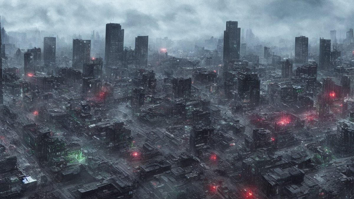 deusxyz's tweet image. Cthulhu rises, destroys city of robots. No survivors. #Cthulhu #RobotApocalypse #AIart