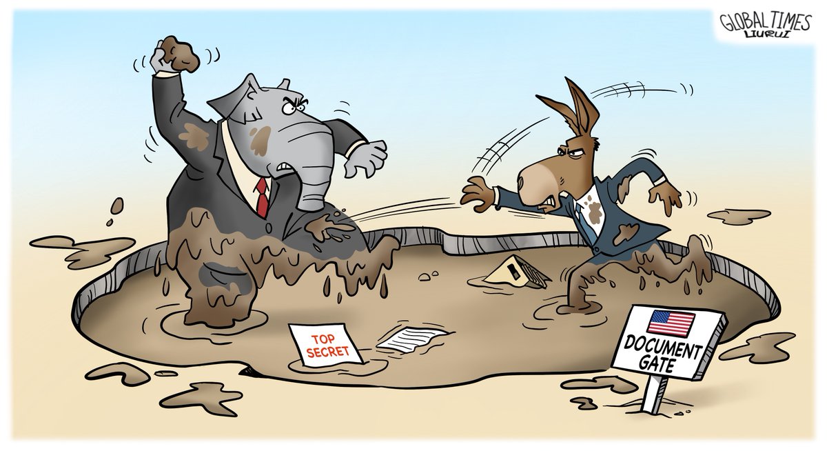 _ValiantPanda_'s tweet image. The two US parties have engaged in a mud-throwing battle. #DocumentGate 
美国两党陷入党争泥潭。