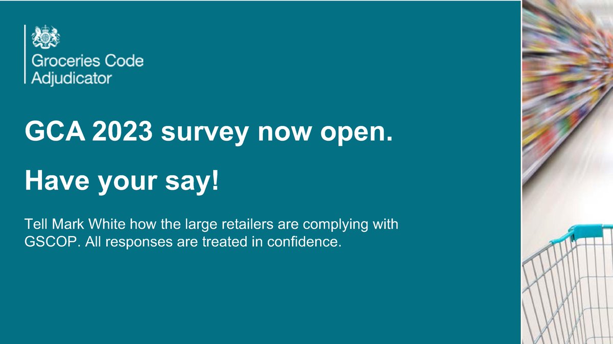 The GCA’s 2023 Groceries Sector Survey is open until 26 February. Groceries suppliers can confidentially share experiences of dealing with the 14 designated retailers. Have your say here: start.yougov.com/refer/vbFvVNcB…