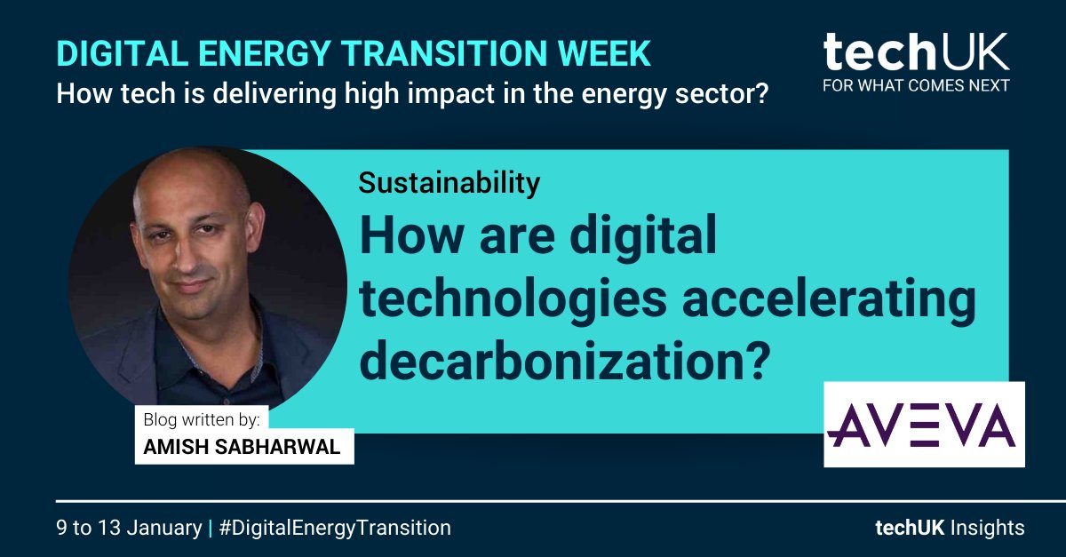 techUK's tweet image. 🚨#DigitalEnergyTransition - Day 5 
Amish @AVEVAGroup Digital technologies can help achieve up to 75% of the United Nations Sustainable Development Goals, including significant reductions in GHG as well as cut emissions by up to 50% by 2030 👉 ow.ly/ltyq50MrNwF