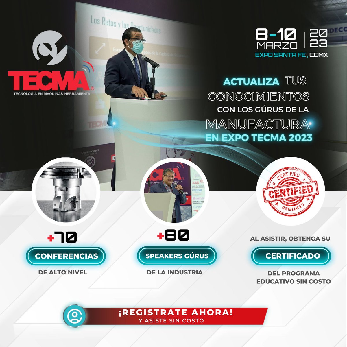 ExpoTecma's tweet photo. #Tecma2023 es mucho más que solo una exposición. 
Al realizar tu registro gratuito obtienes acceso a más de 50 conferencias especializadas.

¿Dejarás pasar esta oportunidad de llevar la innovación a tu negocio? 
Regístrate ahora 👉 https://t.co/uwqywqkHNS
#industrial #manufactura https://t.co/Cnjtb1Sfg6