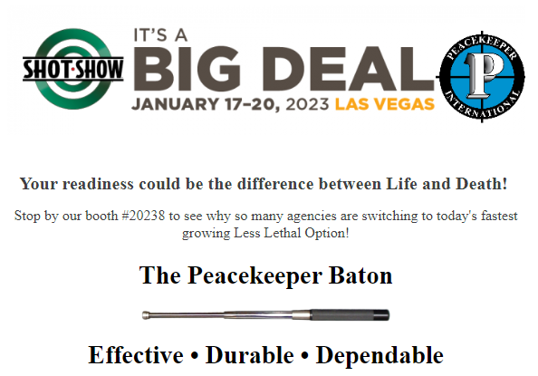 PeacekeeperRCB's tweet photo. #lesslethal #shotshow #shotshow2023 #peacekeeper #baton https://t.co/RbT1ZqPKKC