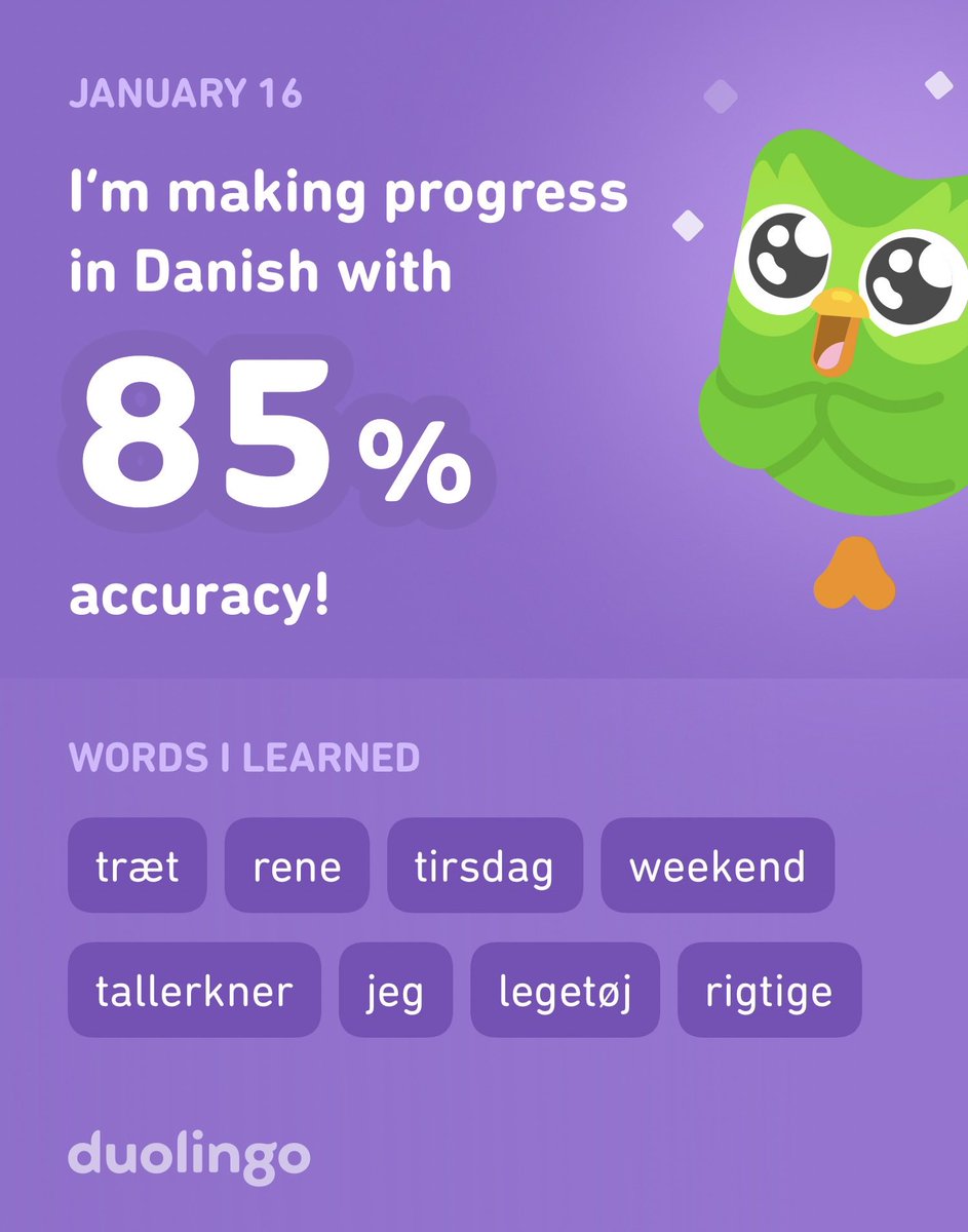 josh_kovatch's tweet photo. I’m learning Danish on Duolingo! It’s free, fun, and effective. https://t.co/lsq81EV0Jg