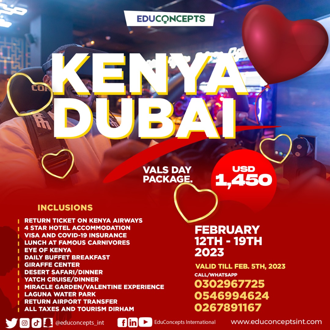 Educoncepts_Int's tweet photo. First of the year, and it's for the month of love..
Spend quality time with the ones you love on this amazing package to Kenya and Dubai. 

Call / DM to inquire further via: 
030 296 7725
020 669 1263
054 699 4624 https://t.co/iOtuGRWPKF