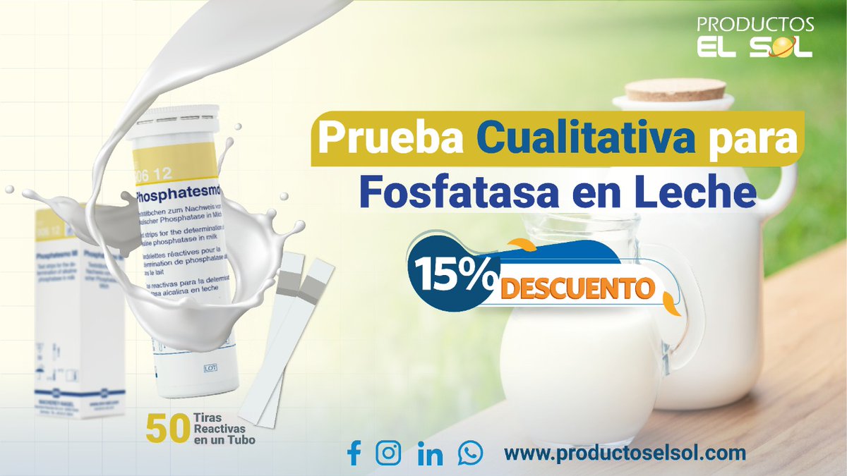 productos_elsol's tweet image. ¡𝑫𝒊𝒔𝒑𝒐𝒏𝒊𝒃𝒍𝒆 ❗ Tira cualitativa 𝐏𝐡𝐨𝐬𝐩𝐡𝐚𝐭𝐞𝐬𝐦𝐨 𝐌𝐈 
✅ Detección específica de fosfatasa alcalina en la leche 🥛 
✅ Control de calidad rápido y sencillo de la leche pasteurizada ⏱
#Pessa #Lácteos #MachereyNagel
 👉 Permítanos asesorarle
📲 : (505) 8447 4633