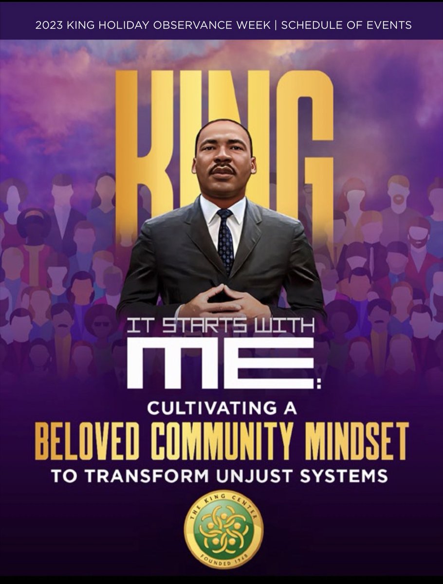 FJDesignsLLC's tweet photo. 2023 Rev. Dr. Martin Luther King, Jr. Observance…
IT STARTS WITH
ME…CULTIVATING A
BELOVED COMMUNITY MINDSET
TO TRANSFORM UNJUST SYSTEMS

https://t.co/EZJjYz3nOx https://t.co/Gbp4mW2feC