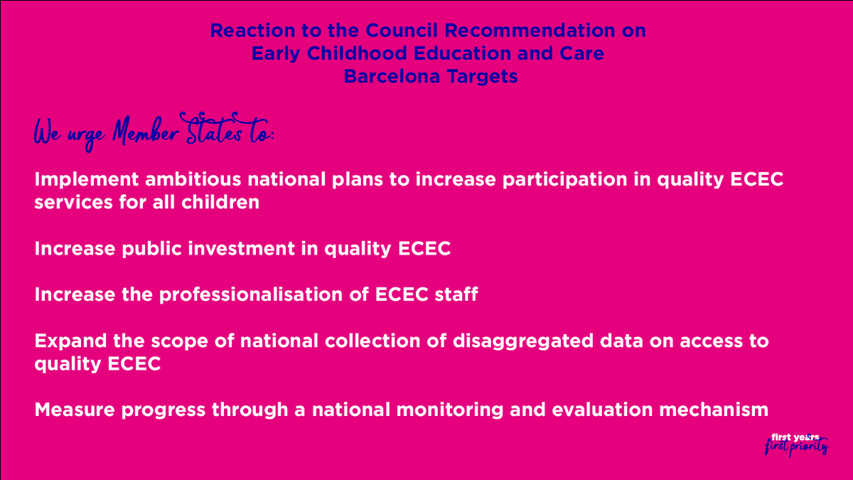 TomasdeJong's tweet image. Council Recommendations place #BarcelonaTargets on #EarlyChildhood education &amp;amp; care in a Strategy for progress across the EU.

Member States now need to implement plans to train staff, collect data, &amp;amp; monitor progress! 

#FirstYearsFirstPriority reaction: bit.ly/3INFLTn