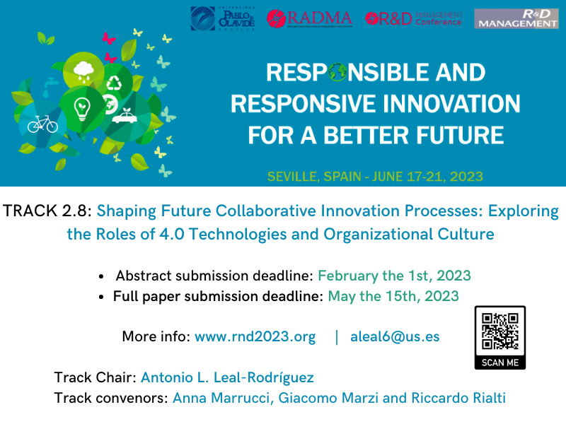 alealrguez's tweet photo. #callforabstracts is open to our track "Shaping Future Collaborative Innovation Processes: Exploring the Roles of 4.0 Technologies and Organizational Culture" at the R&amp;D Management Conference to be held next june 2023 at @pablodeolavide 

➡ More info: https://t.co/PFWpxyI4yu https://t.co/wvp5COcGwg