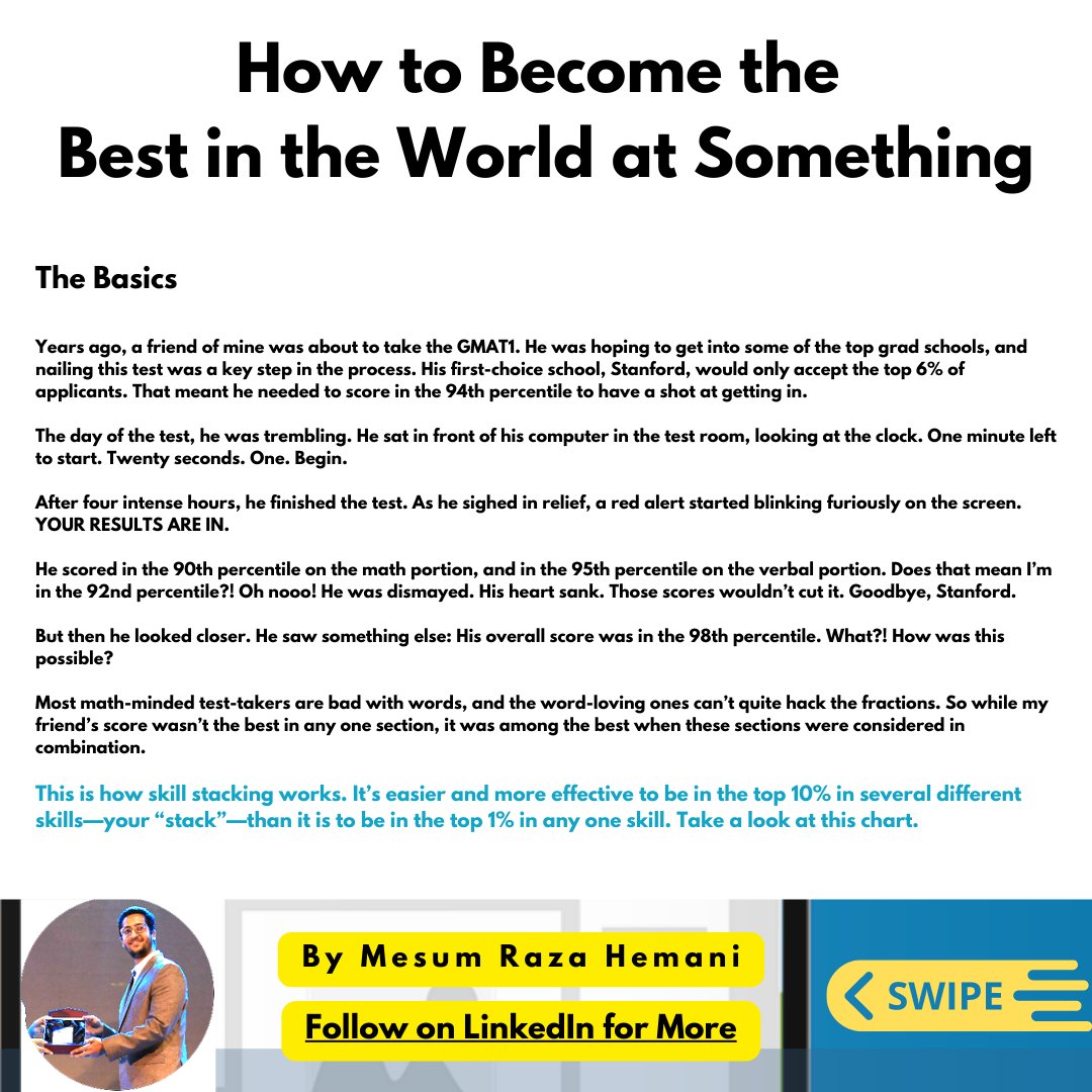 MesumRazaHemani's tweet image. I just read a great Article and thought to convert into a sequential graphic for quick read! - If you&apos;re professional from any field you shall benefit from this and would relate.

#skills #skillstacking #ideas #career