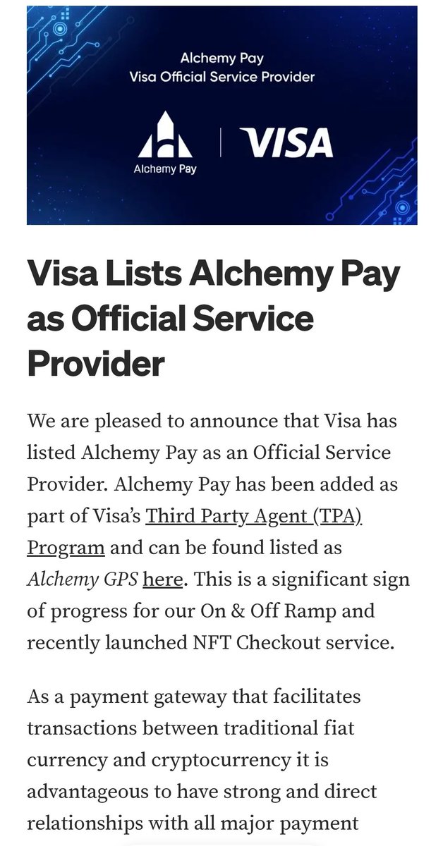 macbevin18's tweet photo. Visa Lists Alchemy Pay as official service provider!!🔥🔥 
#ACH #alchemypay #Visa  #Crypto #Bitcoin #MacTechTamil https://t.co/htGO5V47k0