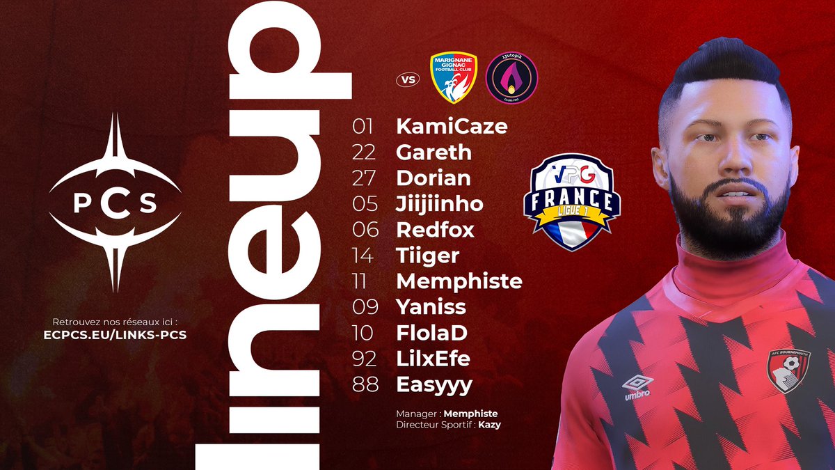 🔴| MATCHDAY |⚫️
🏆 <a href="/VPGFrance_/">VPG France</a> 

🆚 @MGFC_eSport 
🆚 <a href="/13Utopik_eFoot/">13UTOPIK EFOOT</a> 

▶️ <a href="/PCS_Original/">Project Conquerors (PCS)</a> #PCSFAMILY