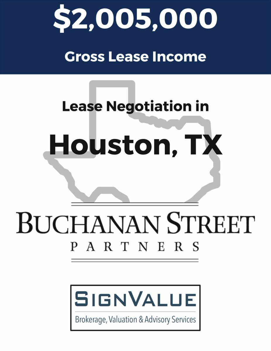 signvalue's tweet image. SignValue is proud to announce the completed lease negotiation for Buchanan Street Partners in Houston, Texas.

For more information about our lease services please visit our website: signvalue.com/landowner/