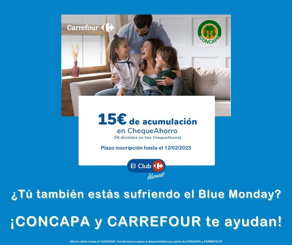 Desde CONCAPA en colaboración con CARREFOUR ESPAÑA y para que el lunes más triste del año no lo sea, os traemos Cheque-Ahorro acumulable de 15€, para socios del Club Carrefour y miembros de CONCAPA. 
💬¿Cómo? Pincha en el enlace a continuación y listo!👇
your-promos.com/pub/VqLx6L2
