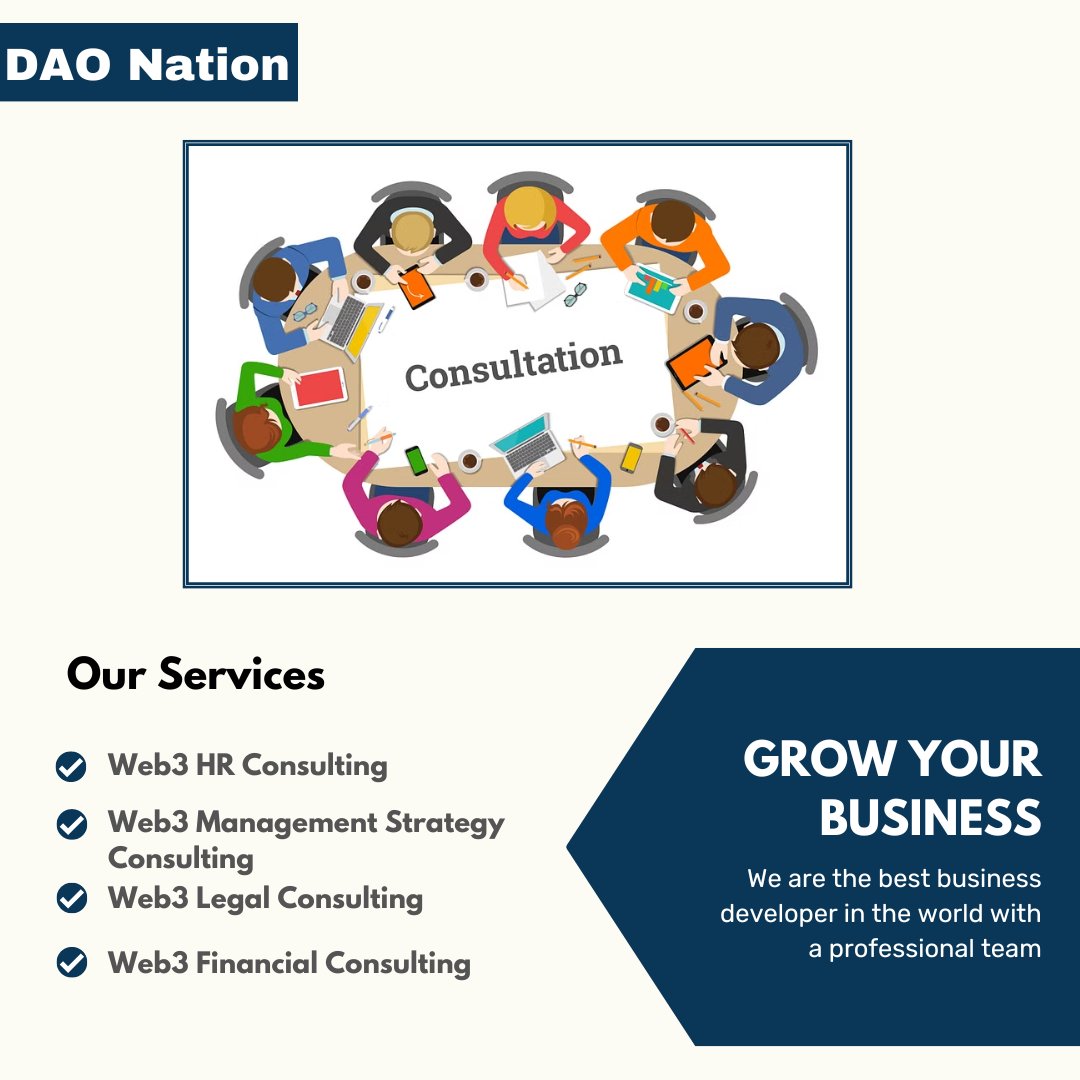 Expertise or strategic counsel is offered for consideration and decision-making, and this is what is meant by 'consulting services.' Customers are the primary emphasis of our management consulting services. 
.
.
#daonation #Colsultaion #ConsultationProviders #DAOCommunity