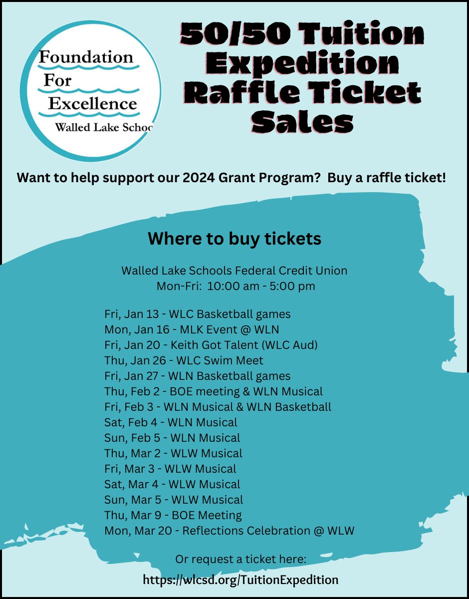 Who wants a chance to win BIG money through our Tuition Expedition 50/50 Scholarship Raffle?
50% for you and 50% to support our classroom grant program.... it's win-win!
Find them at any of the places and times listed below!