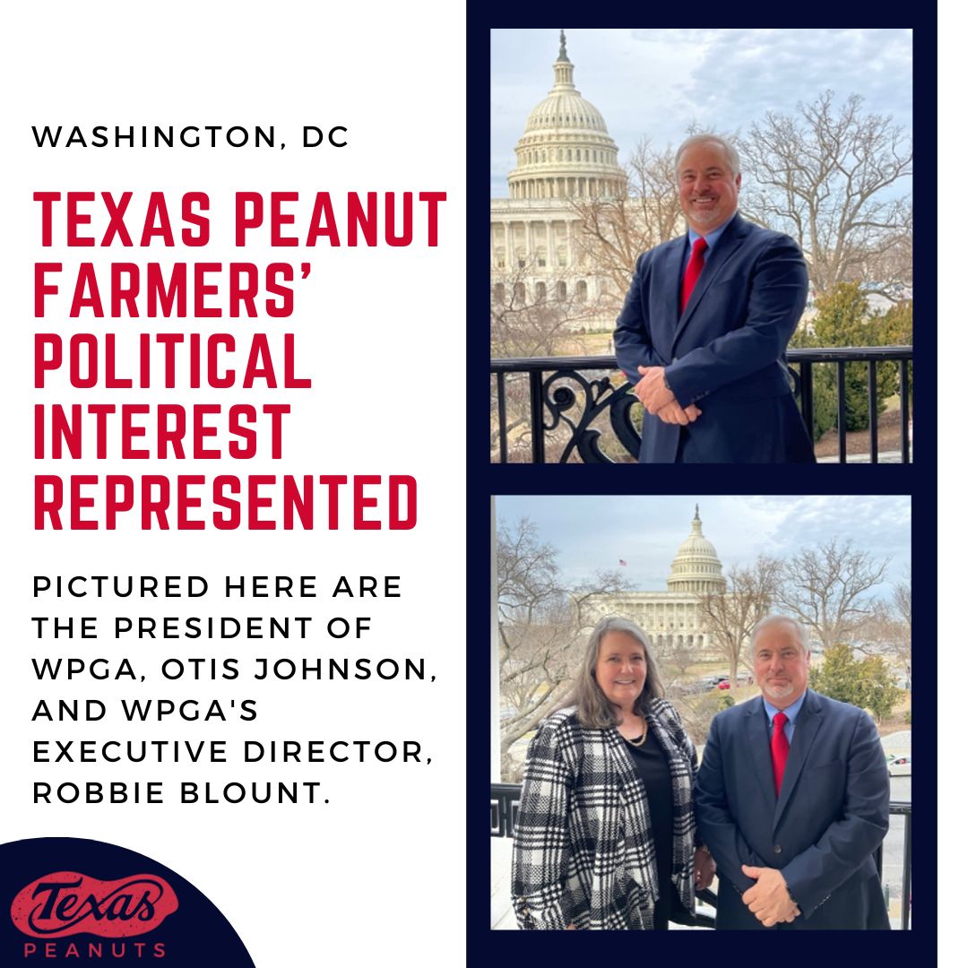 Because TPPB is restricted by law from influencing legislation or endorsing political candidates, it makes us very grateful to know that Texas peanut farmers' political interests are being represented in Washington, DC, by members of the Western Peanut Growers Association (WPGA).