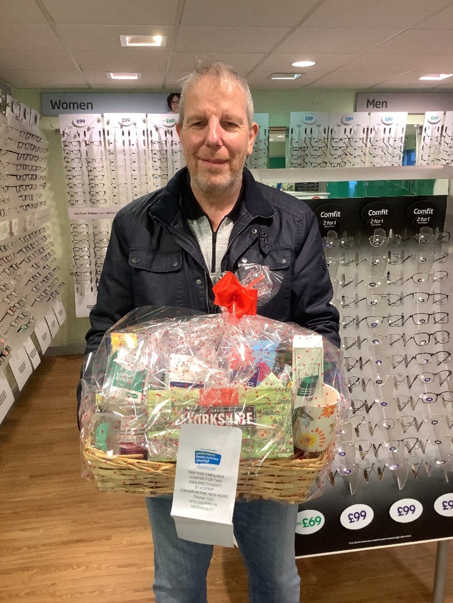 Mr Monks was the winner of the <a href="/Specsavers/">Specsavers</a>  #Headingley hamper raffle. He was delighted with the array of Yorkshire treats!

A huge thanks to Michelle &amp; the whole opticians' team for organising the raffle to support YBTC, raising nearly £100 💙