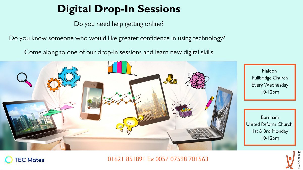 MaldonCVS's tweet image. Do you need help accessing services online? Would you like to get more familiar with digital technology but don't know where to start? Come along to one of our free friendly digital drop-in sessions.  maldoncvs.org.uk/activities-pro… #Maldon #BurnhamOnCrouch