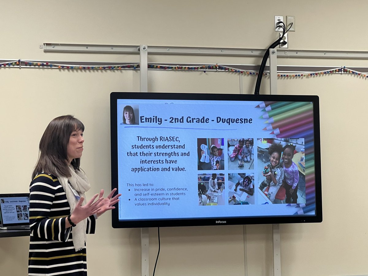 PrincipalGeist's tweet image. Great hearing about RIASEC and World of Work from representatives from Elizabeth Forward, Avonworth, Duquesne City, and @SouthFayetteSD! #TRETC2023