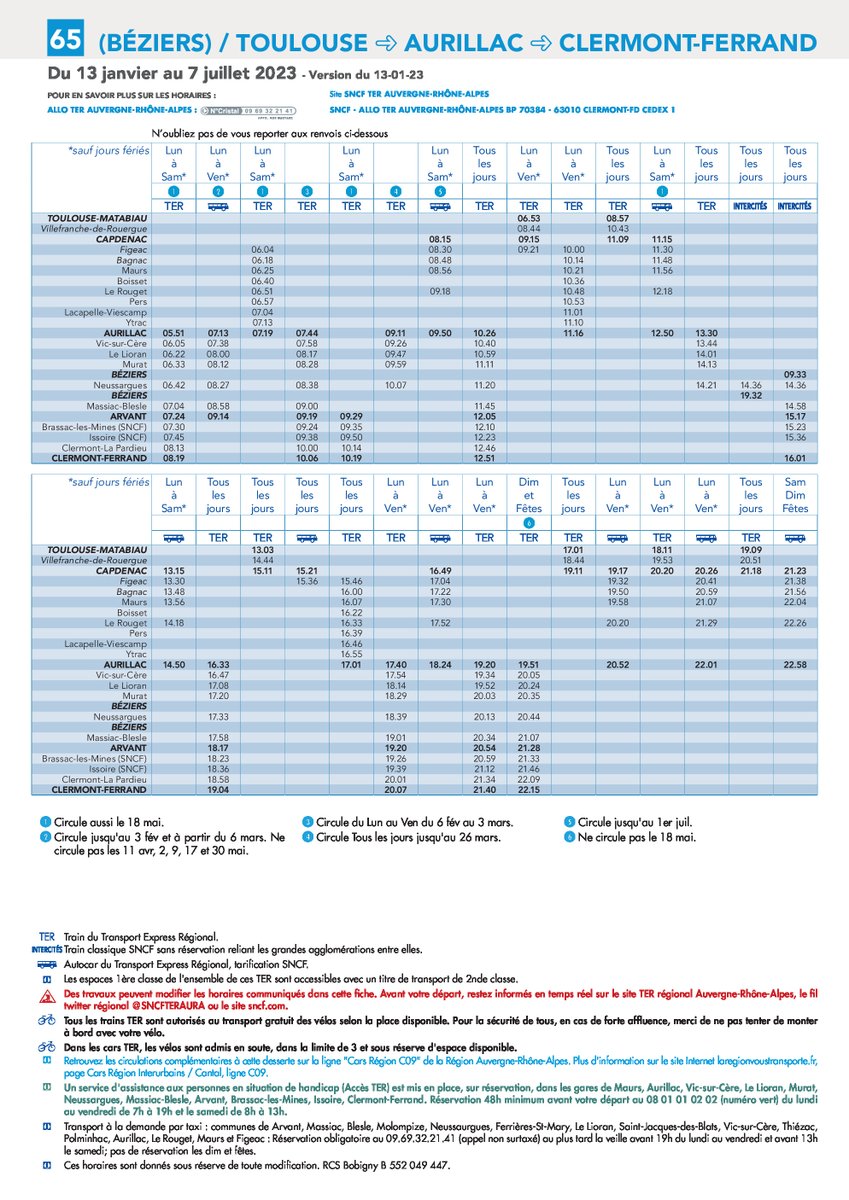 UsagersAuvergne's tweet photo. FICHE HORAIRE 
nouvelle version

Ligne 

#ClermontFd 
#Massiac
#VicsurCere
#Aurillac
#Toulouse

@lio_train_sncf
@SNCFTERAURA 

#MassifCentral
#TrainDuQuotidien https://t.co/zKTsXUcZDI