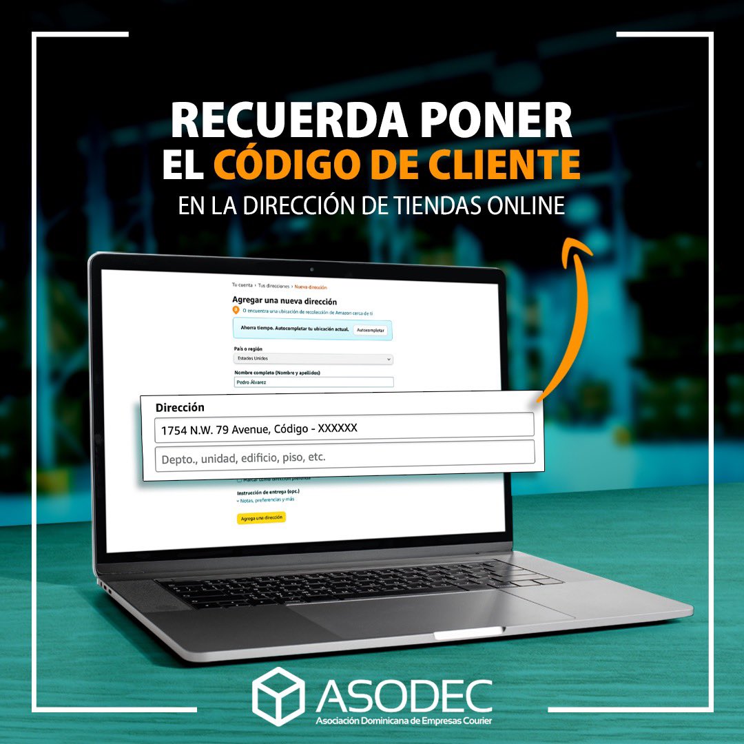Es importarte siempre incluir tu código de cliente de tu courier,  al momento de poner tus datos y dirección de entrega. Así agilizas el proceso y evitas retrasos en tus compras por internet.
#Asodec #comprasporinternet #codigodecliente