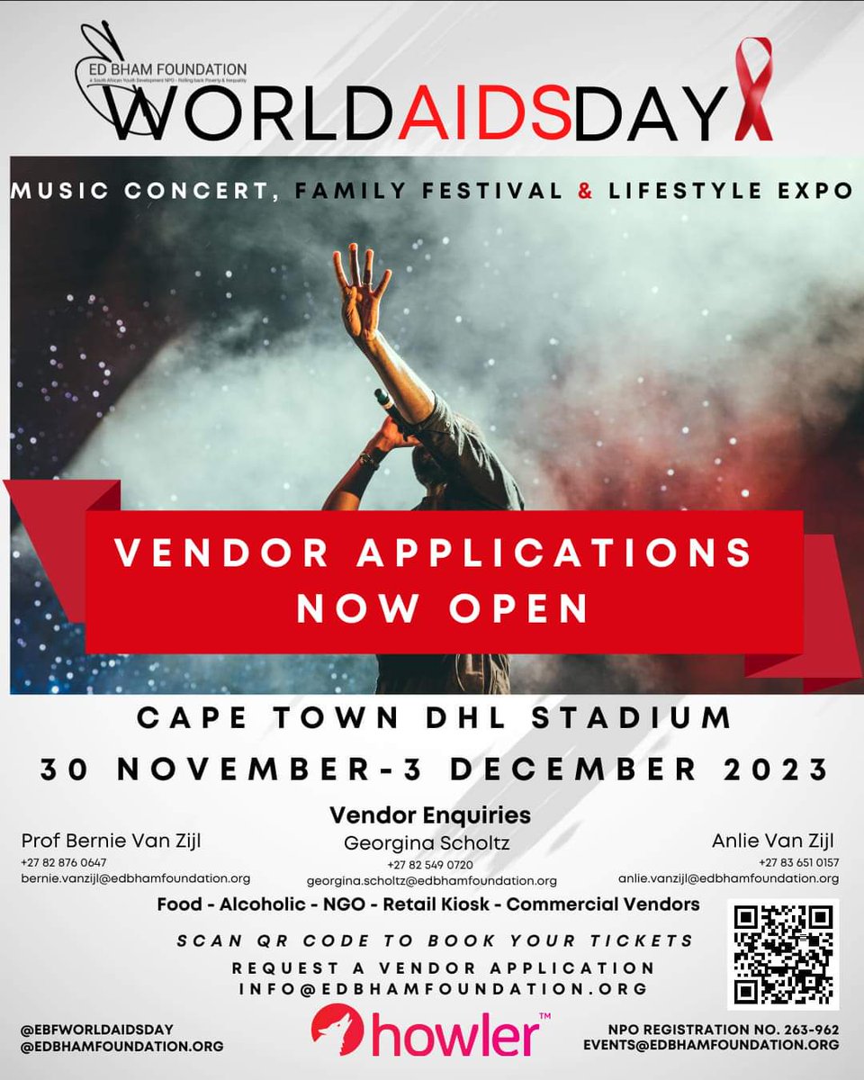 We cordially invite All Entrepreneurs, Food Vendors, Lifestyle, Health, Beauty, Holistic, Fitness, Innovation, Luxury and Tech Brands to come on board and apply to be a Vendor or Exhibitor at the World AIDS Day - Music Concert, Family Festival and Lifestyle Expo 2023 <a href="/CapeTown/">ᑕᗩᑭE TOᗯᑎ</a>